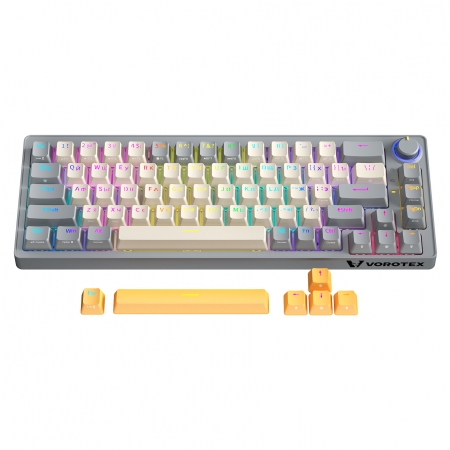 Клавиатура игровая проводная VOROTEX K680 Yellow Switch, русская раскладка (Темно-серый, кремовый)